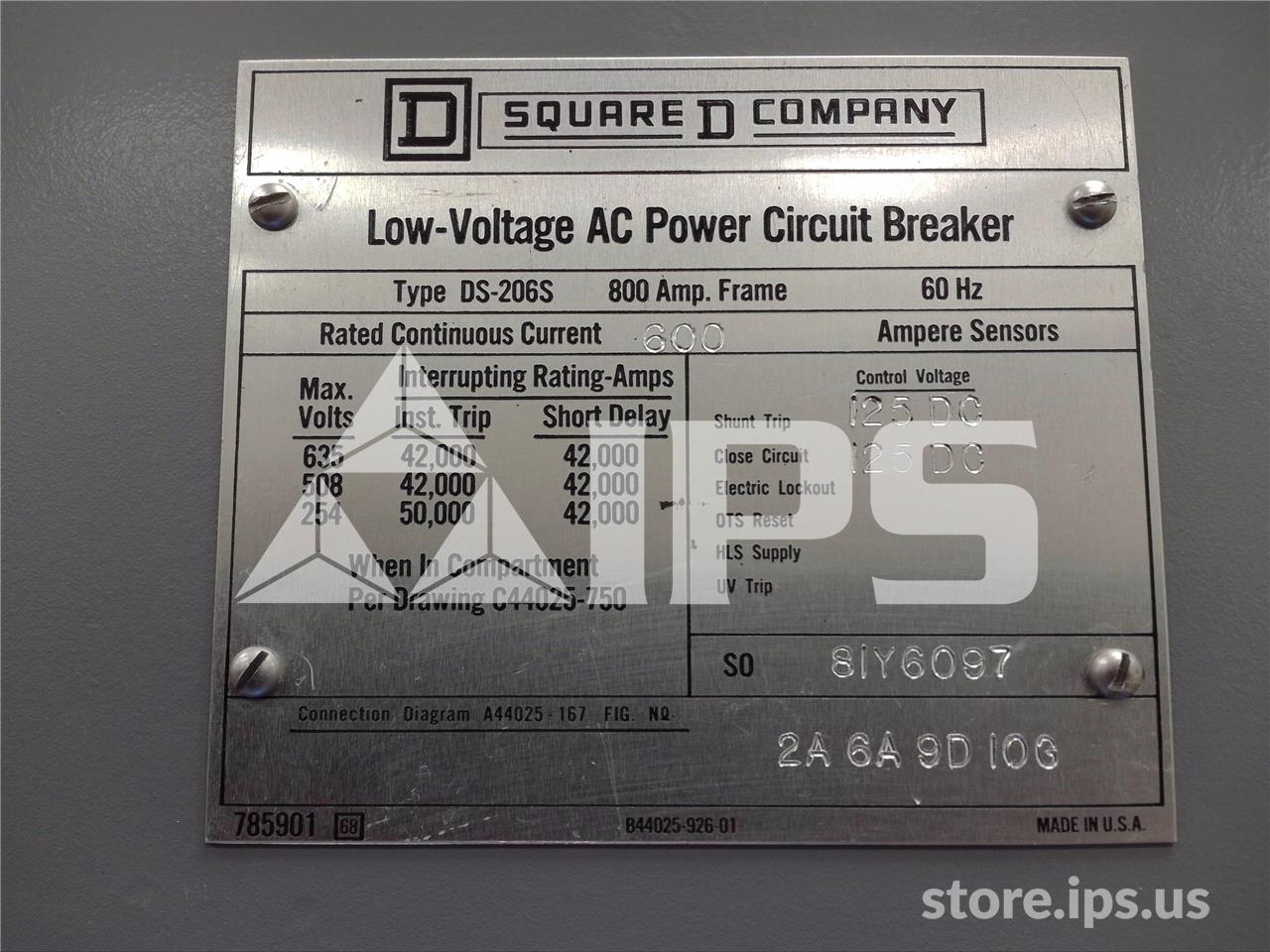 800 Amps Square D Ds-206s Eo/do 125 Volts DC Controls, Amptector Ia Li, 600 Amps Ct - Image 5