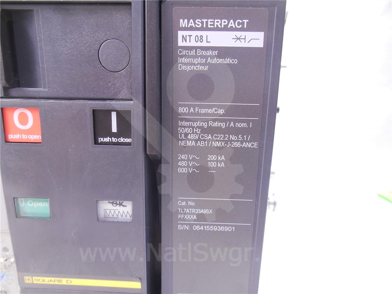800 Amps Square D Masterpact Nt08 L Mo/do Tl7atr33a9sxffxxxa Unused Surplus 120 Volts AC Control, Micrologic - Image 6