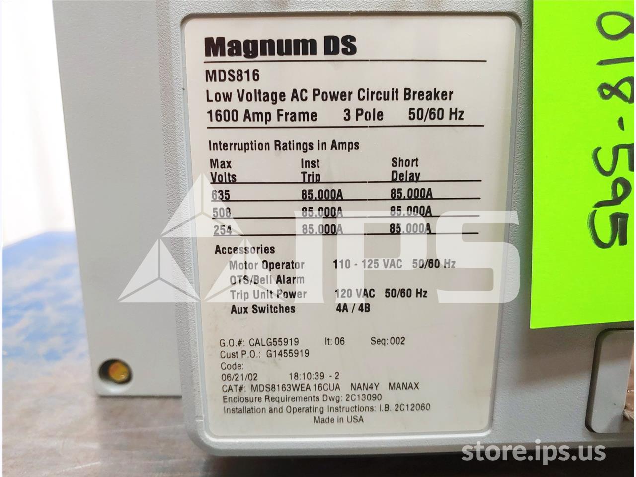 1600 Amps Ch Mds8163wea16cmanan4ymanax Eo/do (mds816) 120 Volts AC Control, Digitrip 520mc Lsig, 1600 Amps - Image 5