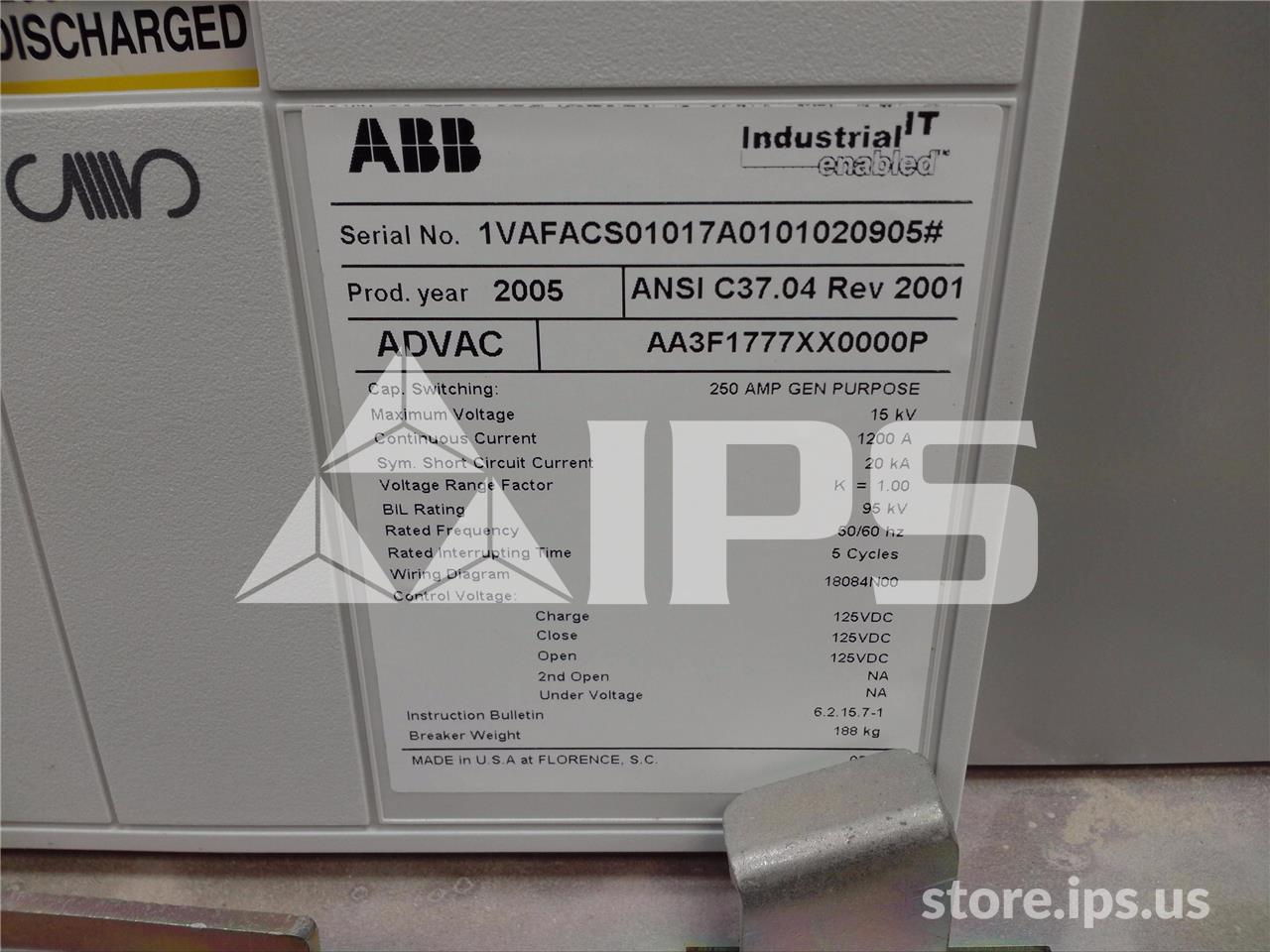 1200 Amps ABB Advac Aa3f1777xx0000p Model 3 (advac Model 3) 125 Volts DC Control, 20k Amps Sc - Image 4