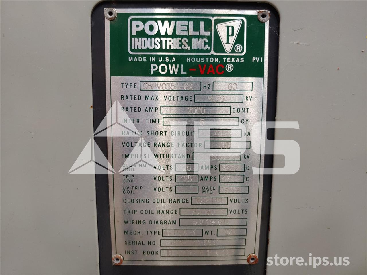 2000 Amps Pwl 05pv0350 Pvs-3 (5pv350) 125 Volts DC Control - Image 5