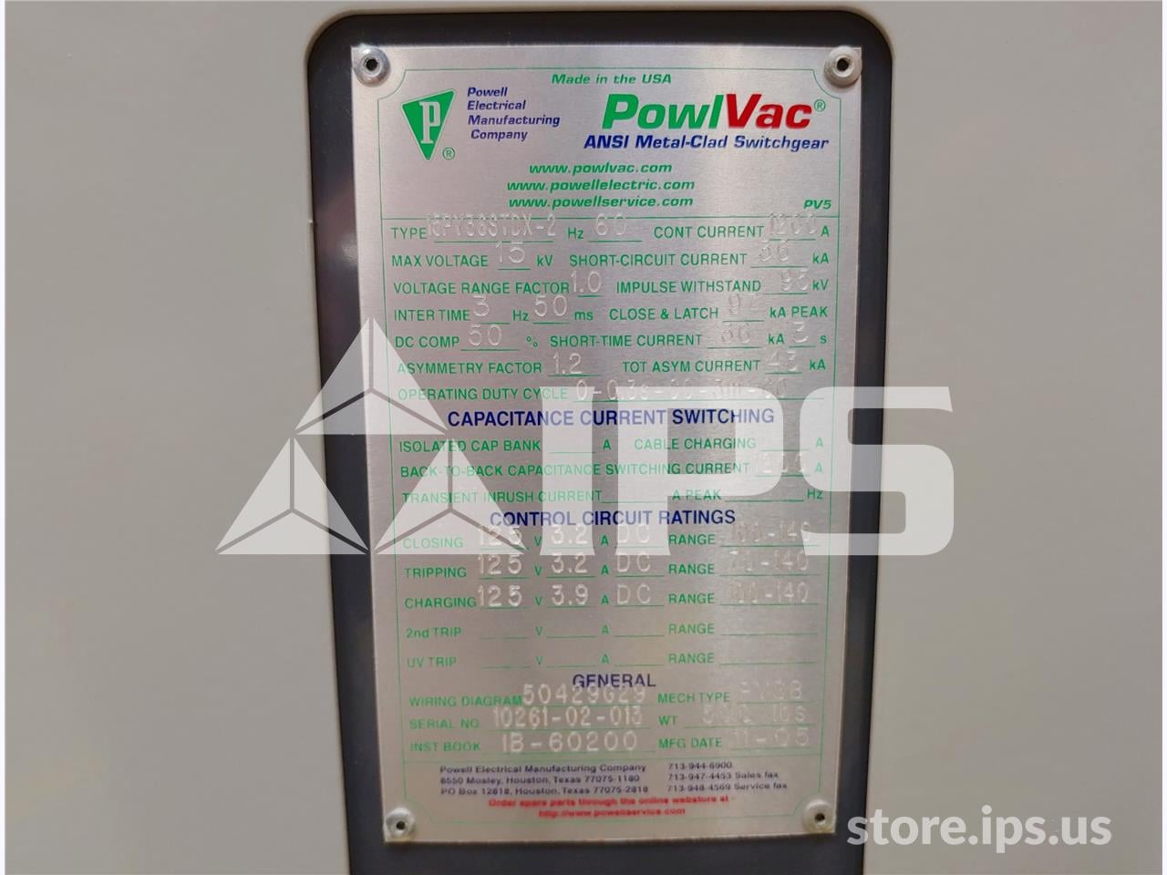 1200 Amps Pwl 15pv36stdx Pvs8 750mva/36k Amps Unused Surplus (15pv36) 125 Volts DC Control - Image 5