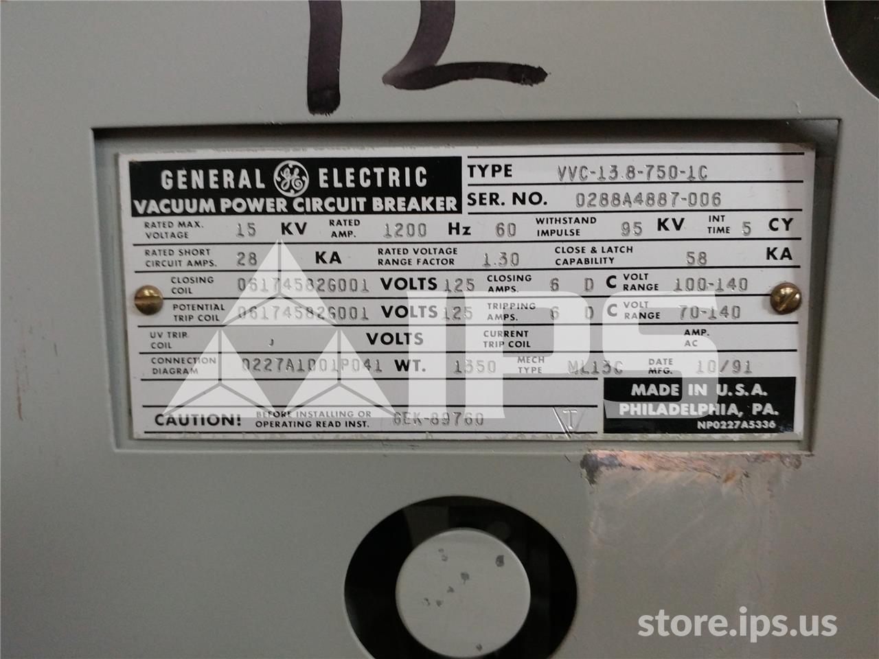 1200 Amps GE Vvc 13.8-750-1c Ml-13c (vvc 13.8-750) 125 Volts DC Control, 28k Amps Sc, Bottle# 186l0739p41 - Image 4