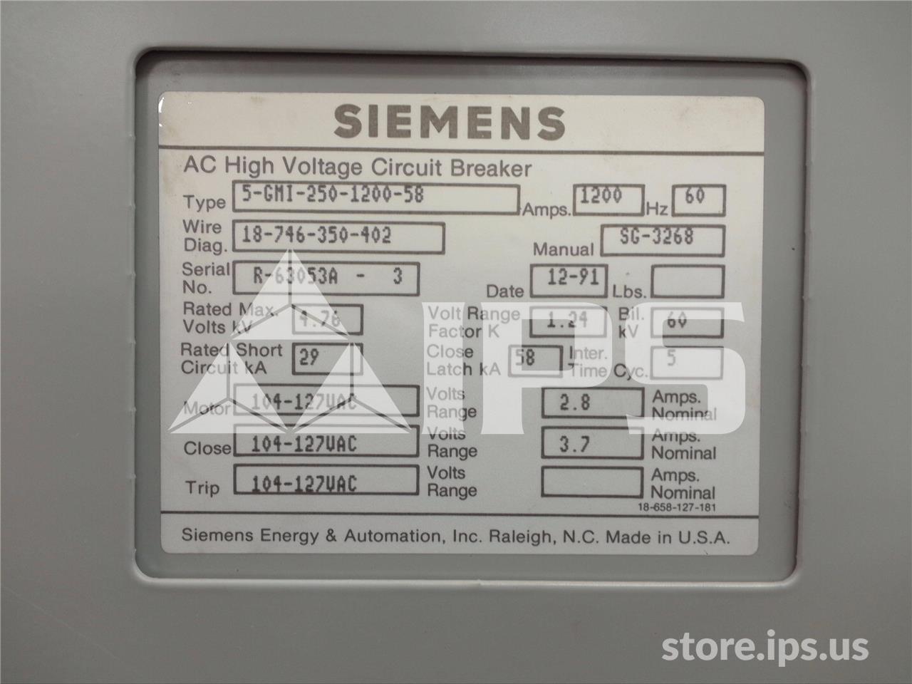 1200 Amps Sa 5-gmi-250 (5gmi 250) 120 Volts AC Control, 29k Amps Sc, Bottle# Vs12015 - Image 5