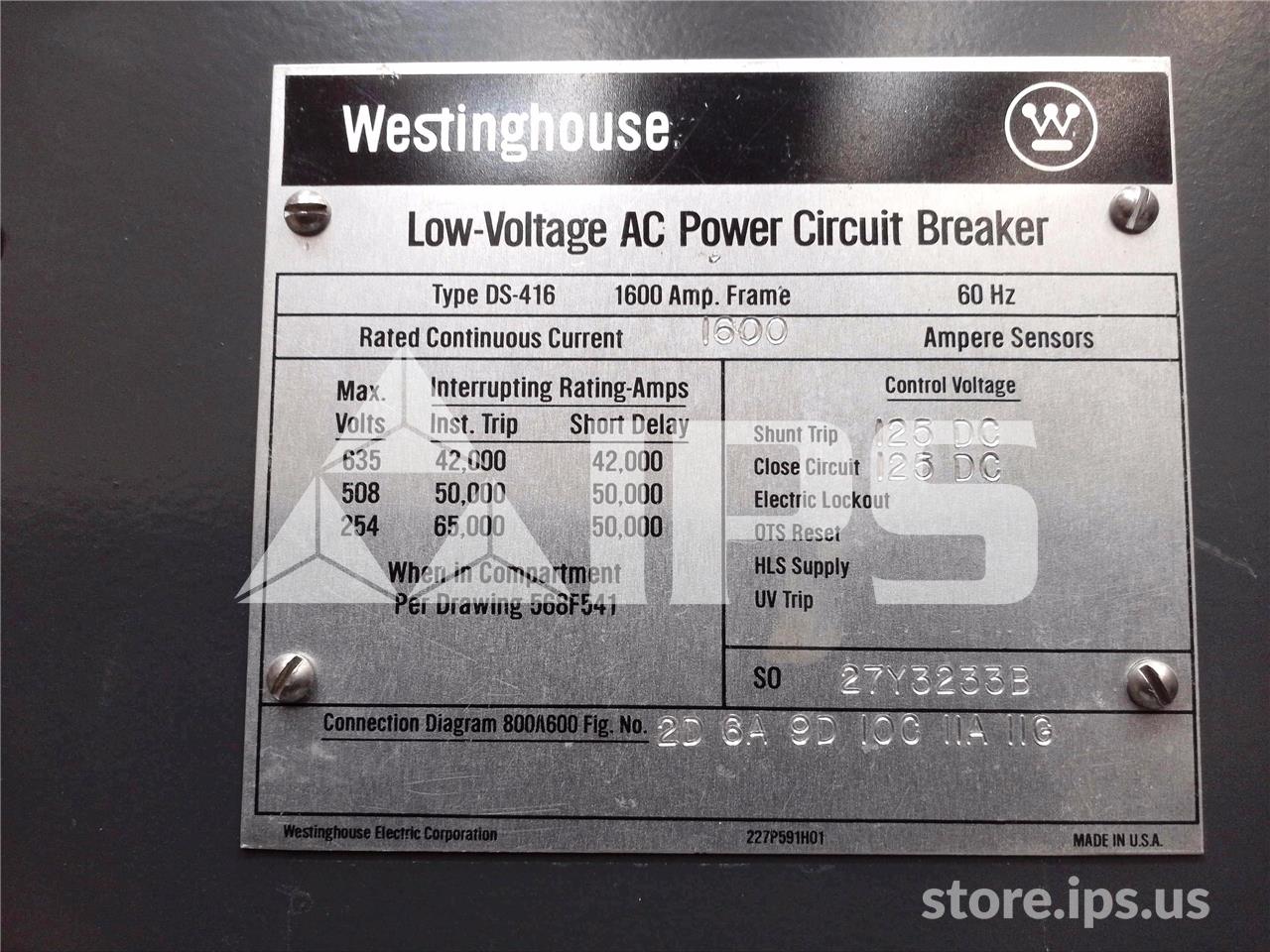 1600 Amps WH Ds-416 Eo/do 125 Volts DC Control, AC Pro Qt Lsig, 1600 Amps Ct - Image 5