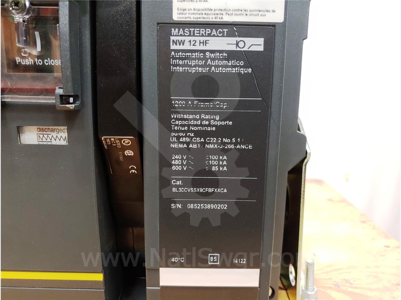 1200 Amps Square D Masterpact Nw12 Hf Eo/bi Bl3ccvssx9cfbfxxca Unused Surplus 120 Volts AC Control, 24 Volts - Image 6