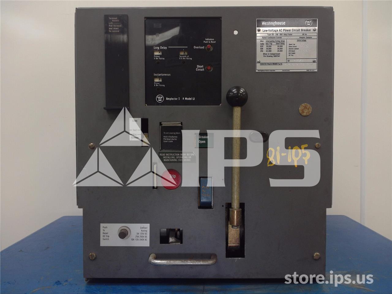 800 Amps WH Ds-206 Eo/do 120 Volts AC Control, 120 Volts AC Trip, Amptector I-a Li, 400 Amps Ct, Bell Alarm - Image 1