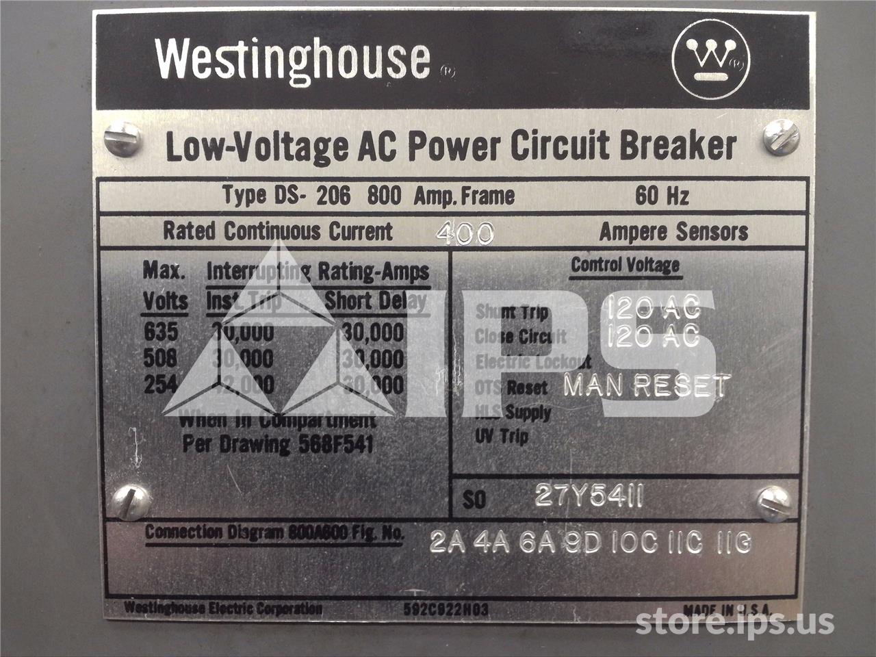 800 Amps WH Ds-206 Eo/do 120 Volts AC Control, 120 Volts AC Trip, Amptector I-a Li, 400 Amps Ct, Bell Alarm - Image 5