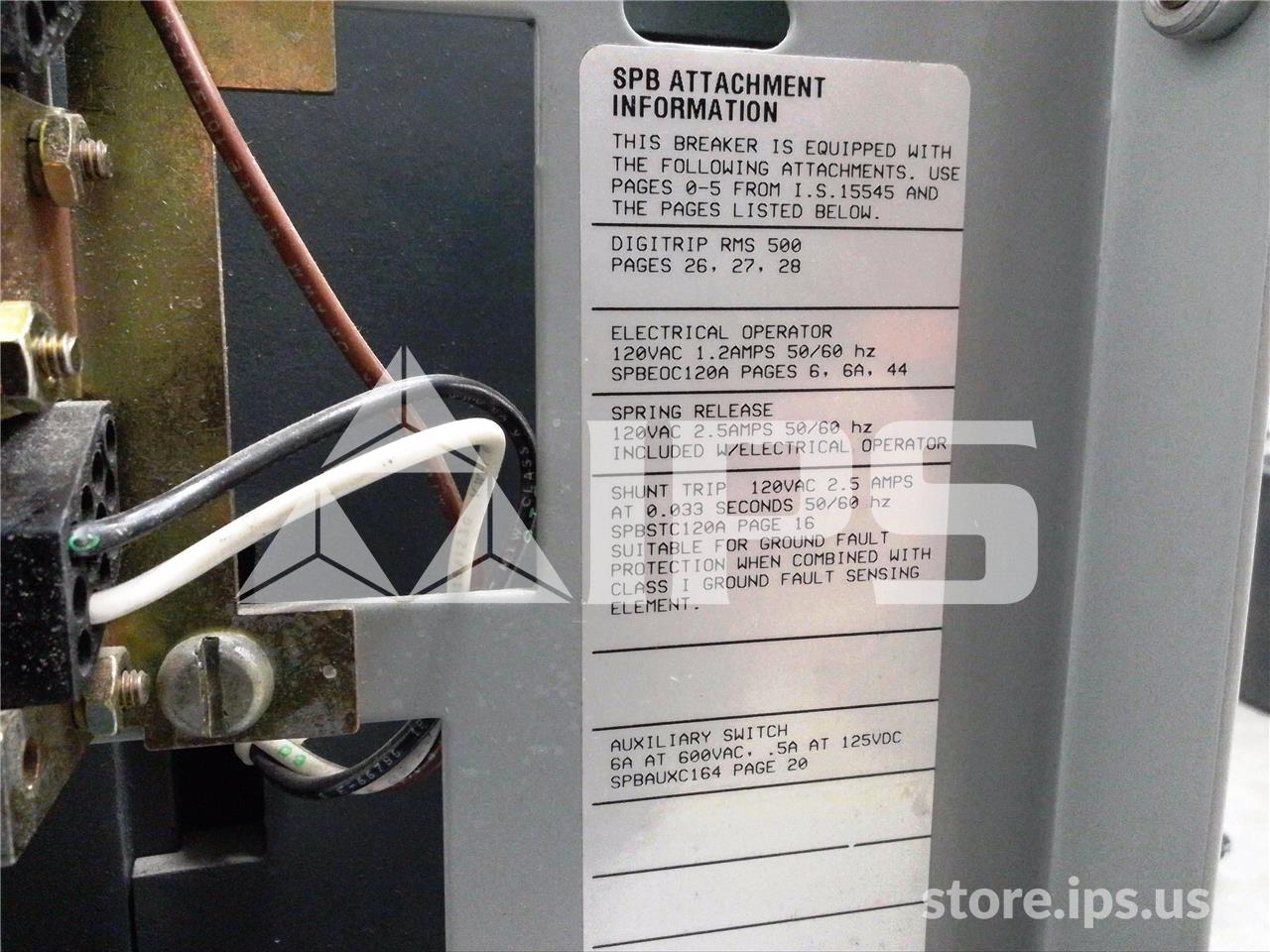 800 Amps WH Spb-100 Eo/do (spb100) 120 Volts AC Control, Digitrip Rms 500 Lsi, 800 Amps Rp, 800 Amps Ct - Image 4