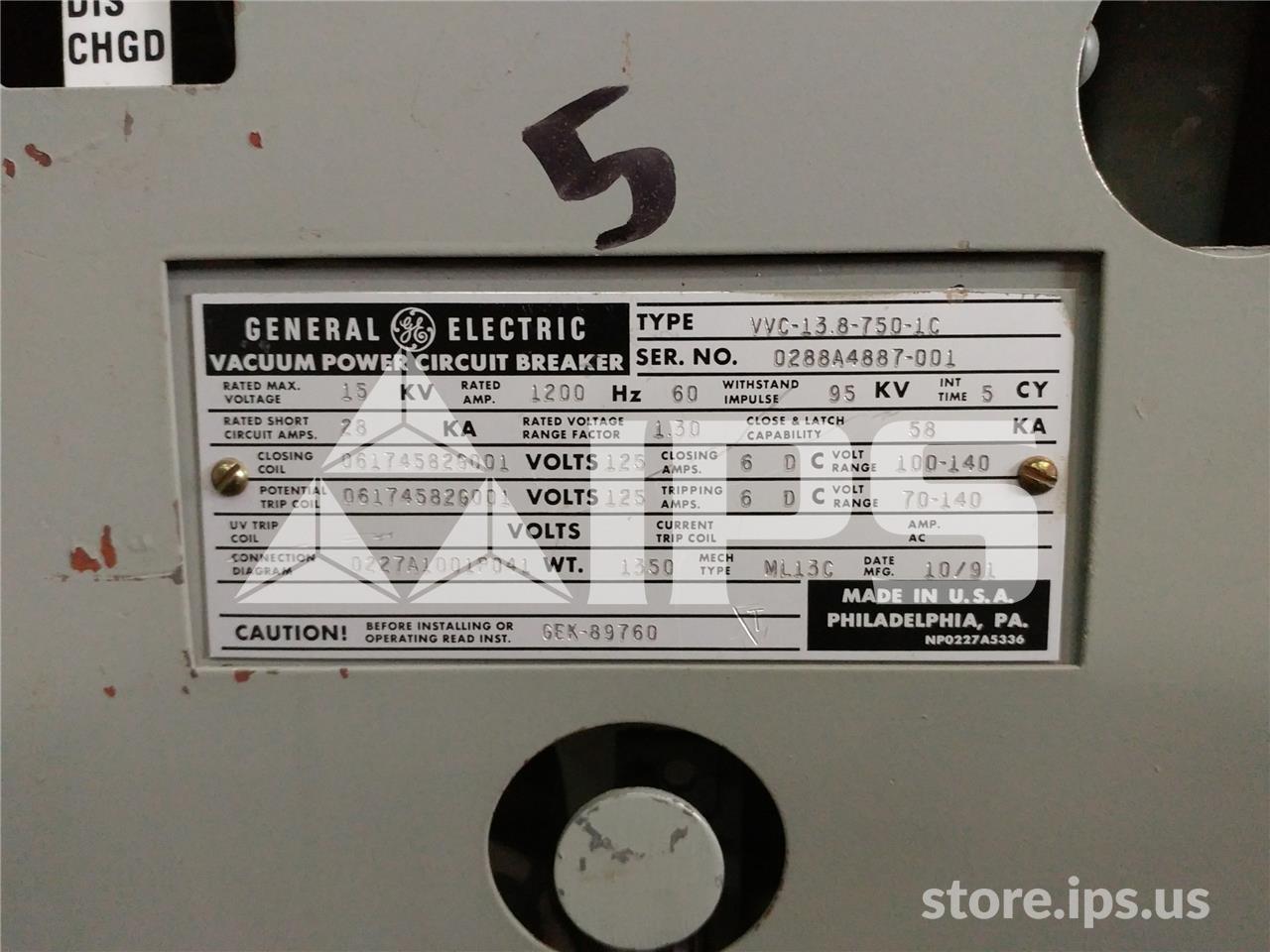 1200 Amps GE Vvc 13.8-750-1c Ml-13c (vvc 13.8-750) 125 Volts DC Control, 28k Amps Sc, Bottle# 186l0739p41 - Image 4