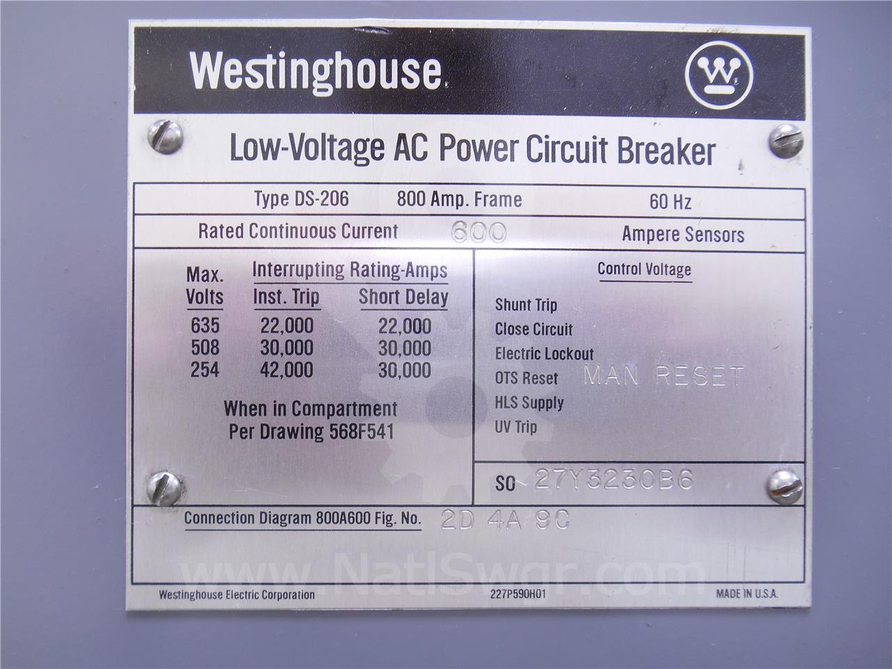 800 Amps WH Ds-206 Mo/do Westrip Rms-2000 Lsig, 600 Amps Ct, Dual Switch Bell Alarm - Image 4