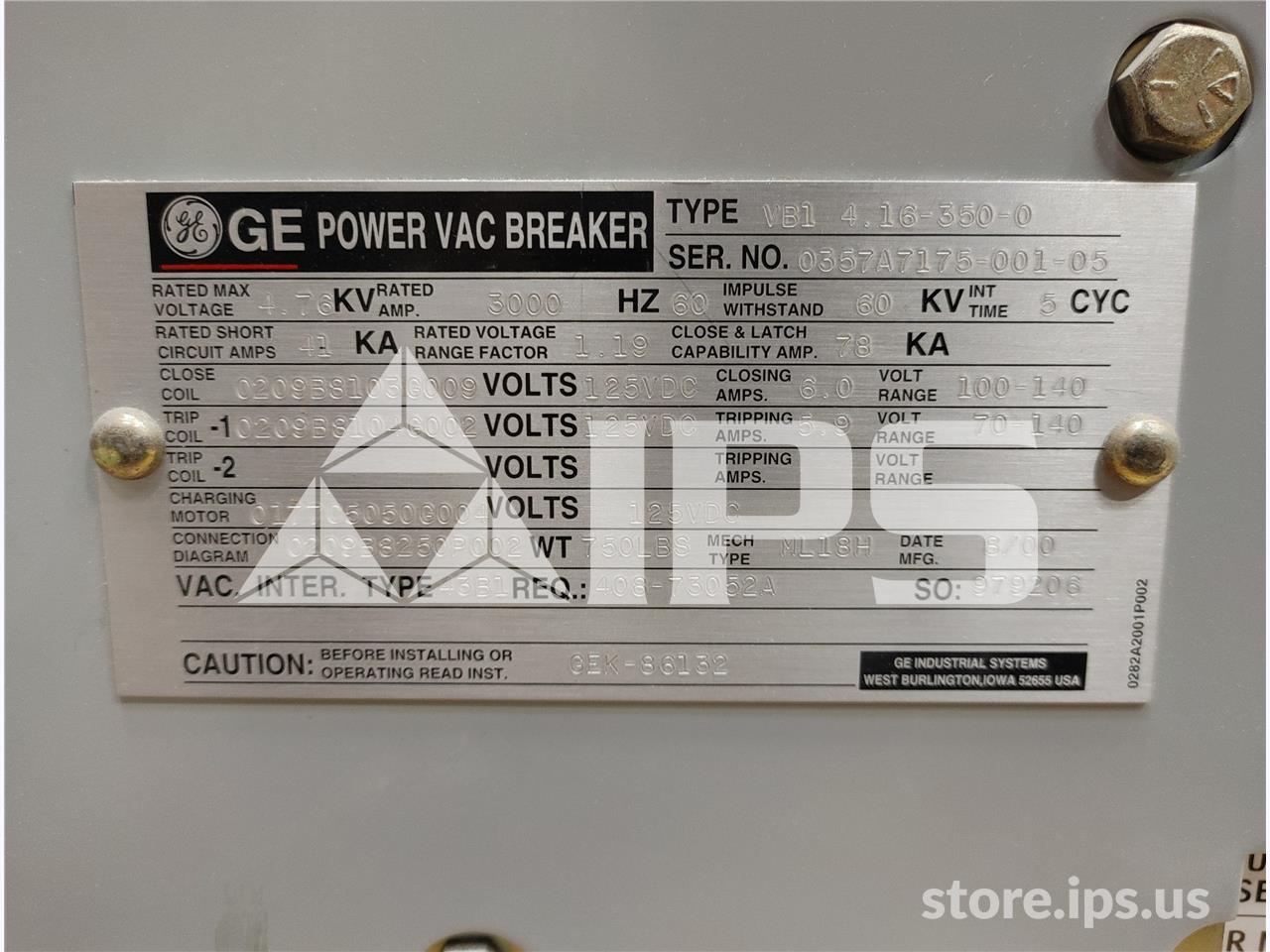 3000 Amps GE Vb1 4.16-350-0 Ml-18h (vb1 4.16-350) 125 Volts DC Control - Image 5