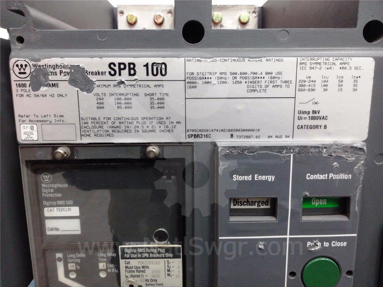 1600 Amps WH Spb-100 Eo/do (spb100) 120 Volts AC Control, Digitrip Rms 500 Lsi, 1600 Amps Rp, 1600 Amps Ct - Image 6