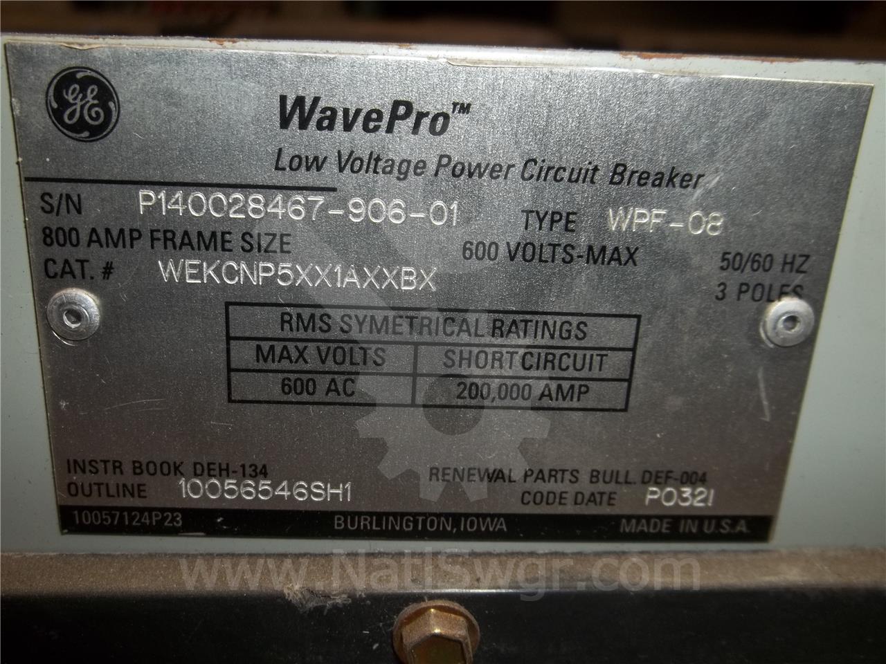 800 Amps GE Wpf-08 Mo/do Wekcnp5xx1axxbx Entelliguard Tu Lsi, 150 Amps Rp, 400 Amps Ct, 120 Volts AC Uv, 1600 - Image 6