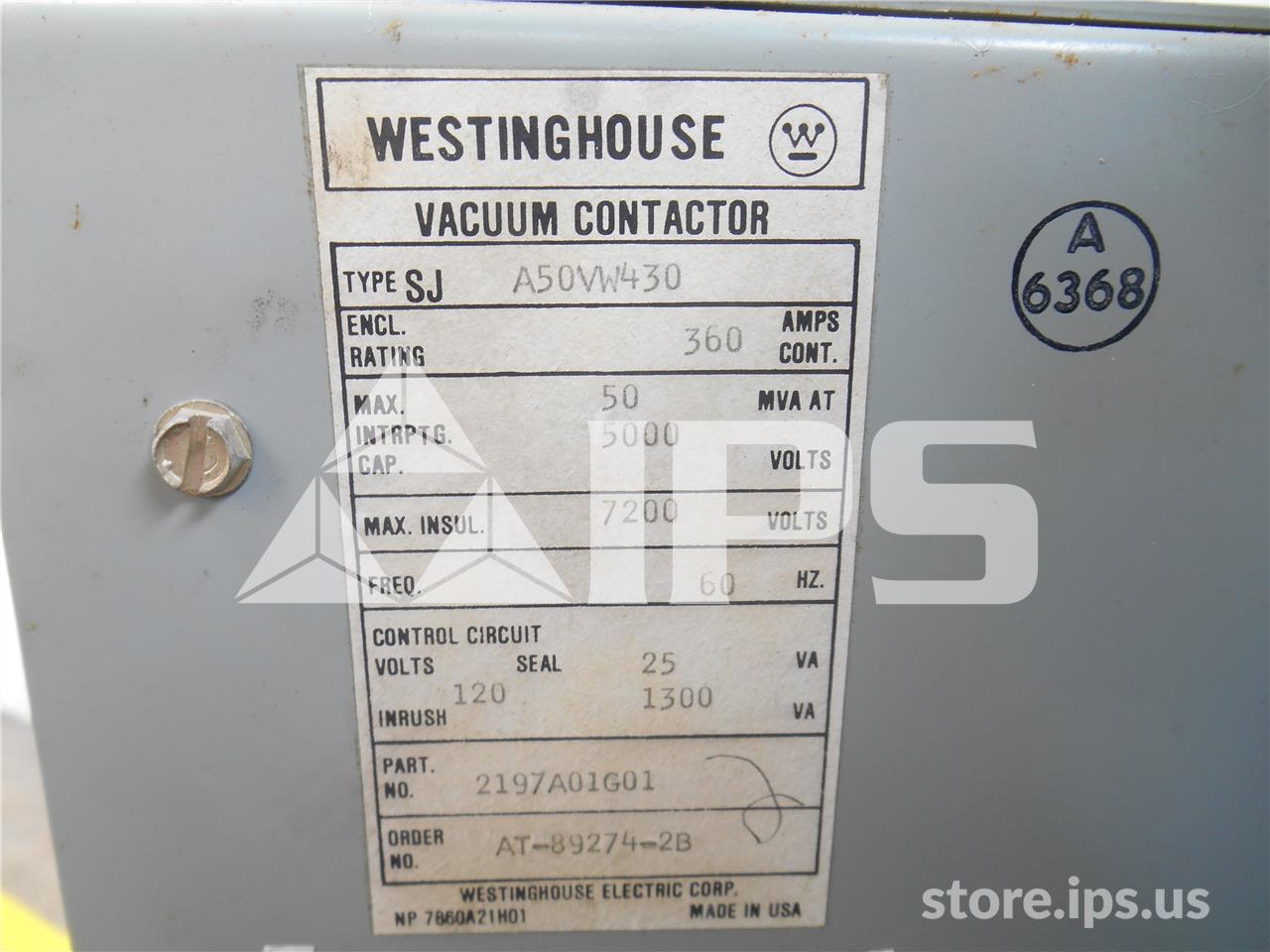 360 Amps WH Sja Vacuum Contactor 50mv Amps 5 KV 120 Volts AC Control, 2400:120 Cpt, 2197a01g01 - Image 3