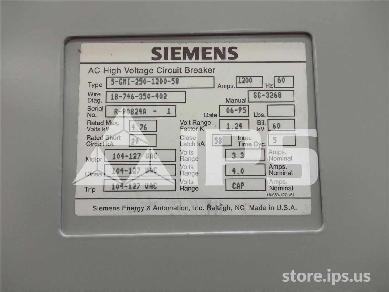 1200 Amps, Sa 5-gmi-250 (5gmi 250) 120 Volts AC Control, 120 Volts AC Cap Trip, 29k Amps Sc, Bottle# Vs25002 - Image 4