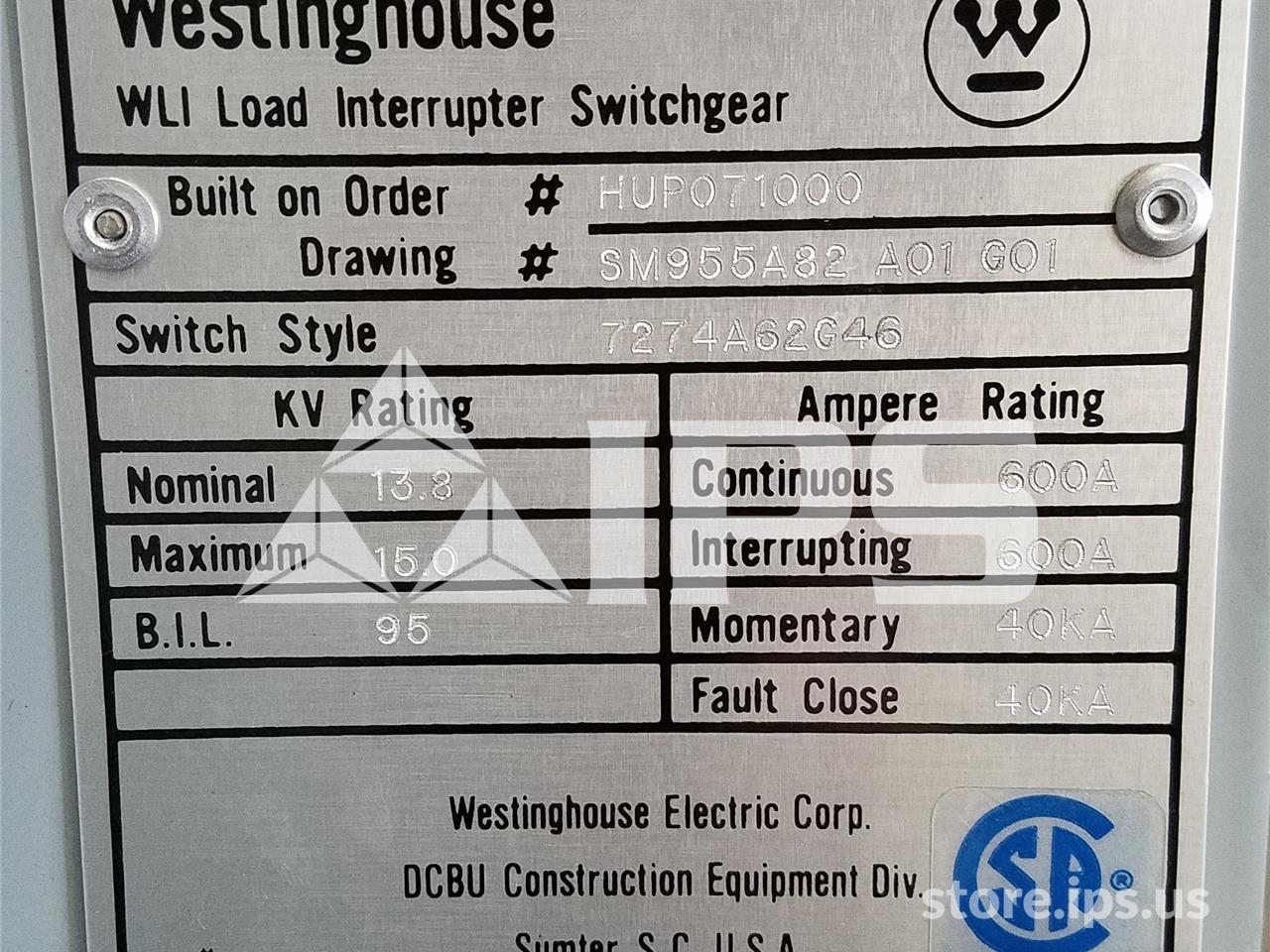 600 Amps WH Wli Switch Id 15 KV 95 KV Bil With Isolation Switch In Rear Of Enclosure - Image 2