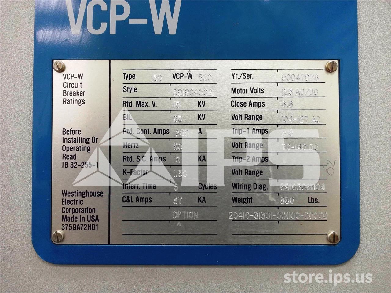 1200 Amps WH 150vcp-w 500 (150vcp-w 500) 120 Volts AC Control, 125 Volts DC Trip, 18k Amps Sc, Bottle# - Image 5