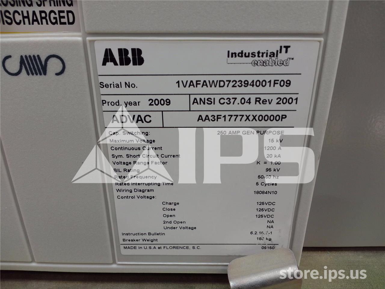 1200 Amps ABB Advac Aa3f1777xx0000p Model 3 (advac Model 3) 125 Volts DC Control, 20k Amps Sc - Image 4