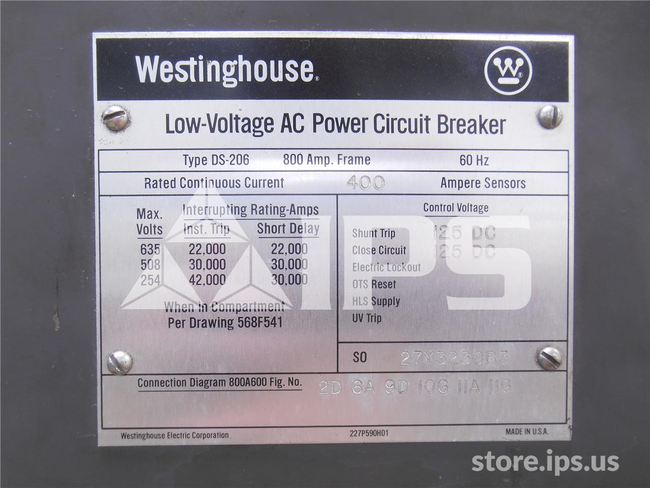 800 Amps WH Ds-206 Eo/do 125 Volts DC Control, Amptector I Lig, 400 Amps Ct - Image 3