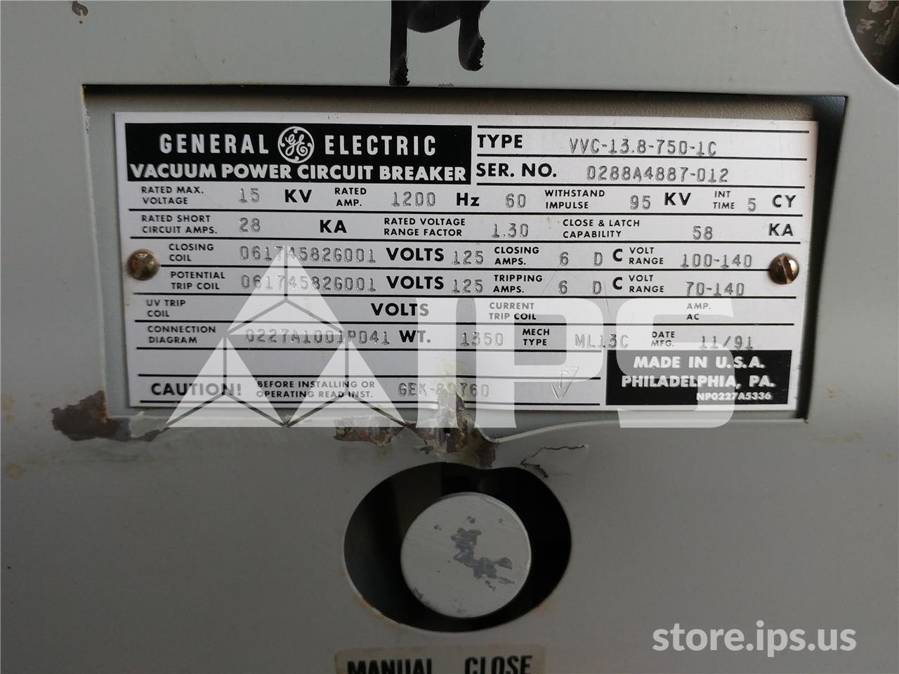 1200 Amps GE Vvc 13.8-750-1c Ml-13c (vvc 13.8-750) 125 Volts DC Control, 28k Amps Sc, Bottle# 186l0739p41 - Image 4