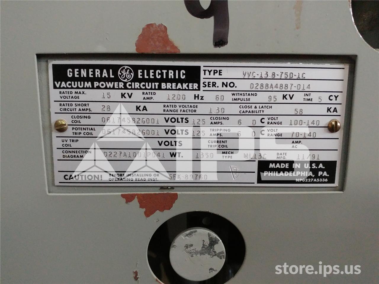 1200 Amps GE Vvc 13.8-750-1c Ml-13c (vvc 13.8-750) 125 Volts DC Control, 28k Amps Sc, Bottle# 186l0739p41 - Image 4