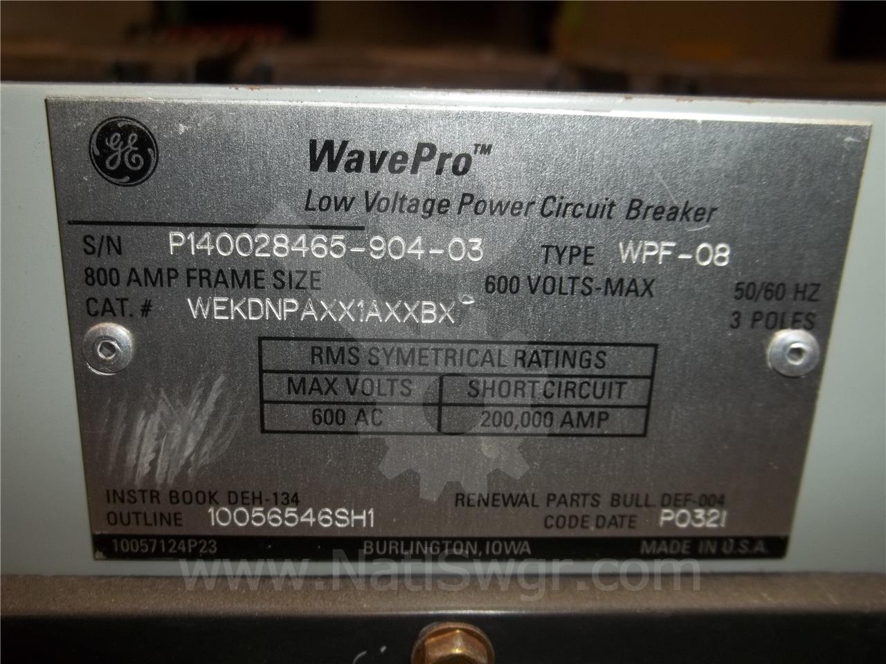 800 Amps GE Wpf-08 Mo/do Wekdnpaxx1axxbx Entelliguard Tu Lsi, 400 Amps Rp, 800 Amps Ct, 120 Volts AC Uv, 1600 - Image 6