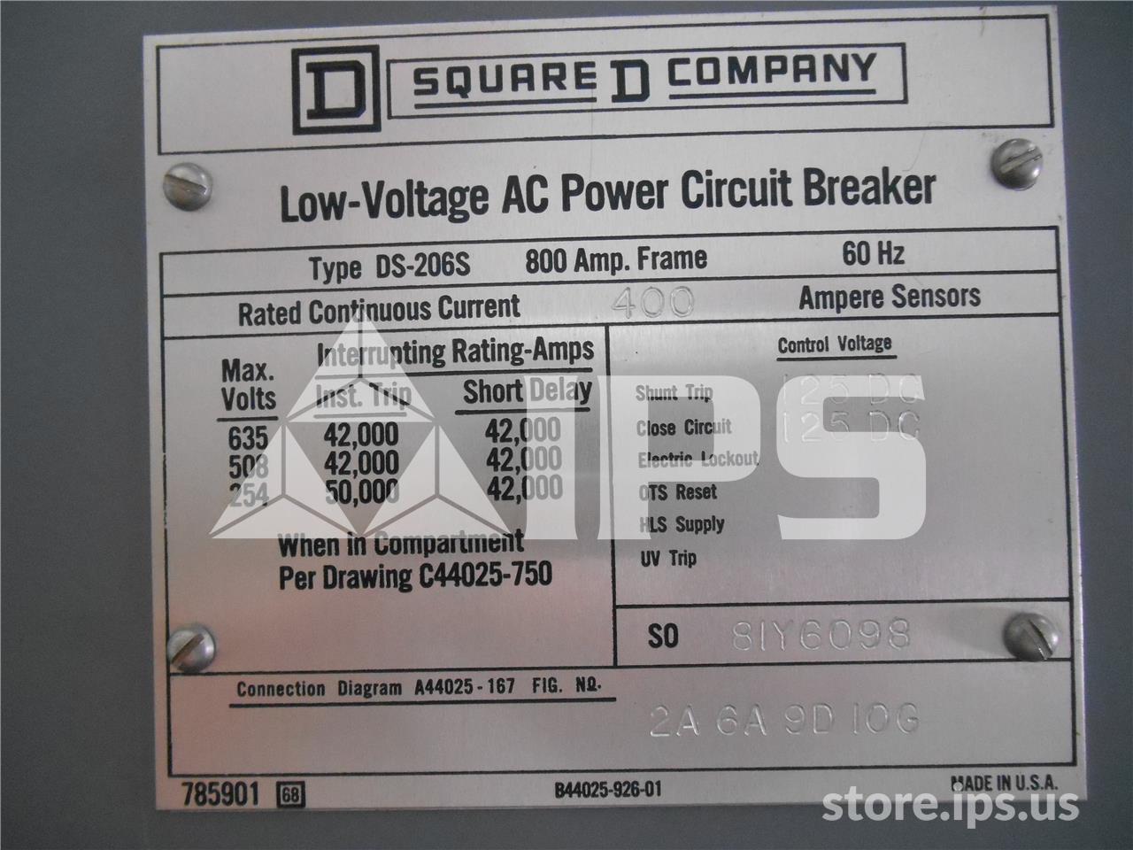 800 Amps Square D Ds-206s Eo/do 125 Volts DC Controls, Amptector Ia Li, 400 Amps Ct - Image 3