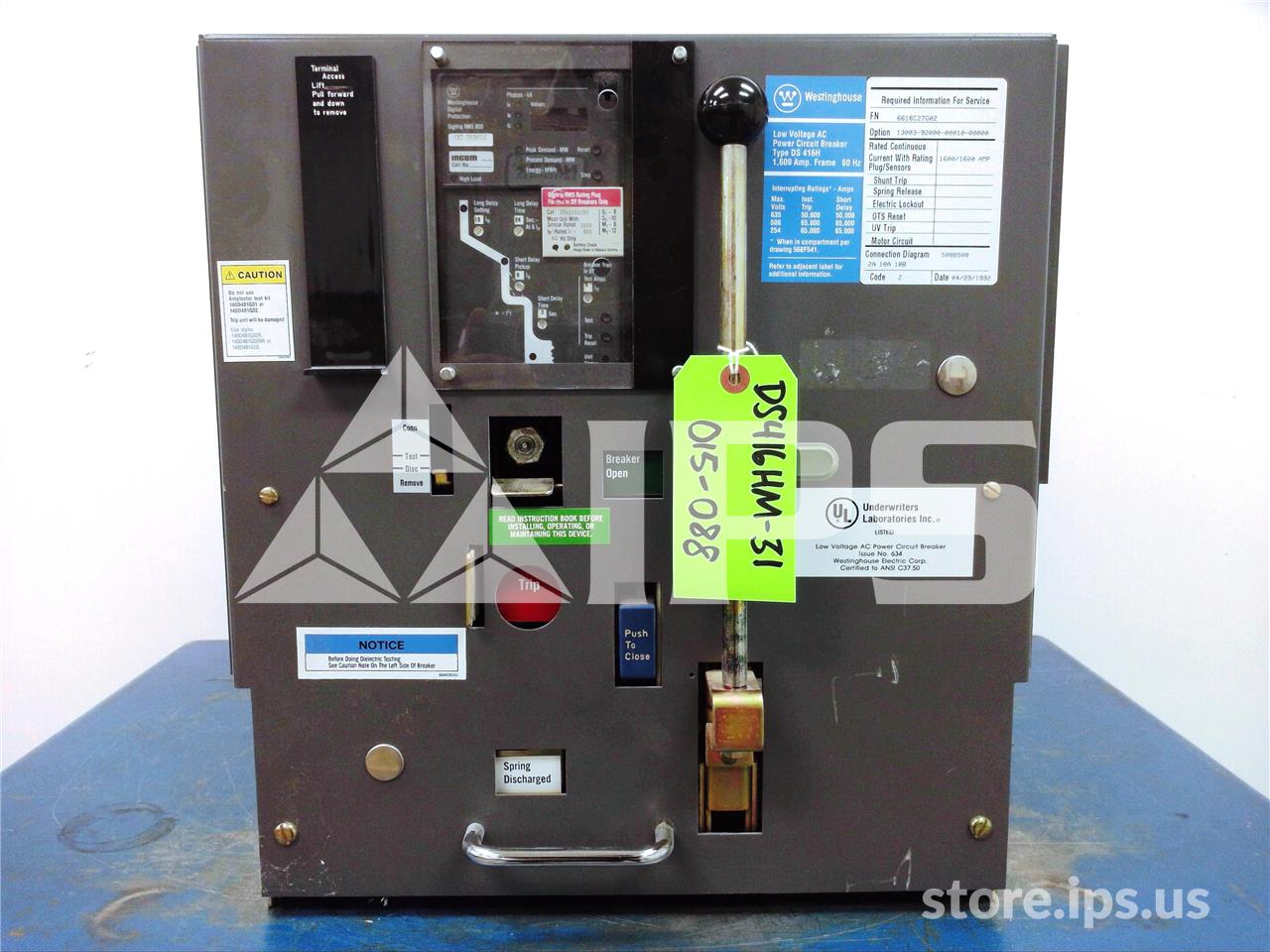 1600 Amps WH Ds-416h Mo/do Digitrip Rms 800 Ls, 800 Amps Rp, 1600 Amps Ct, Ptm - Image 1
