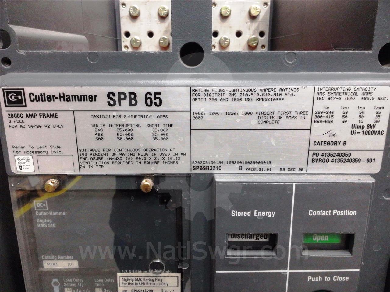 2000 Amps WH Spb-65 Eo/do Compact Frame (spb65) 120 Volts AC Control, Digitrip Rms 510 Ls, 2000 Amps Rp, 2000 - Image 6