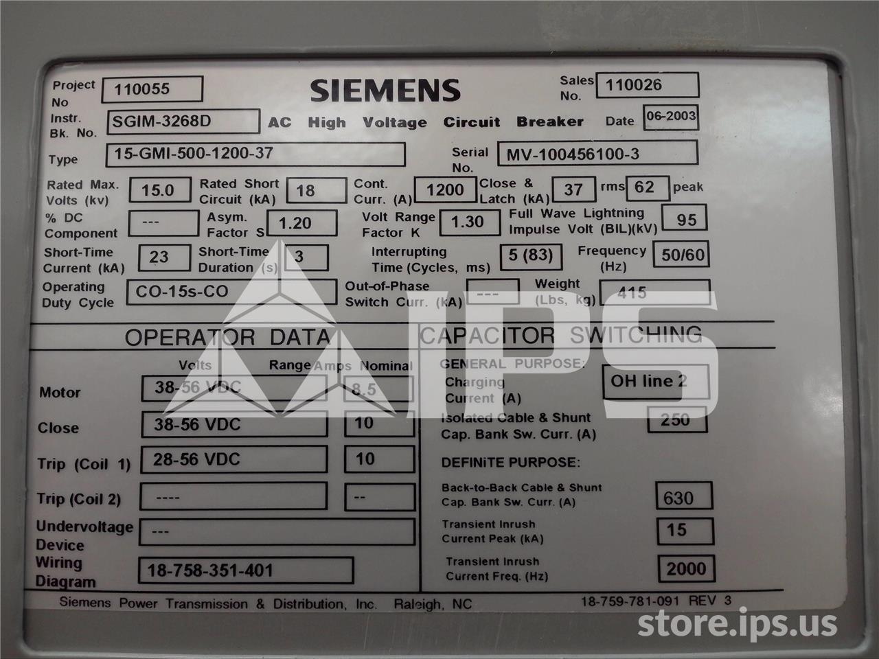 1200 Amps Sa 15-gmi-500 (15gmi) 48 Volts DC Control, 18k Amps Sc, Bottle# Vs17006p - Image 5