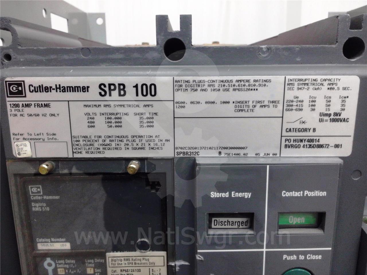 1200 Amps WH Spb-100 Eo/do (spb100) 120 Volts AC Control, Digitrip Rms 510 Lsi, 1200 Amps Rp, 1000 Amps Ct - Image 6
