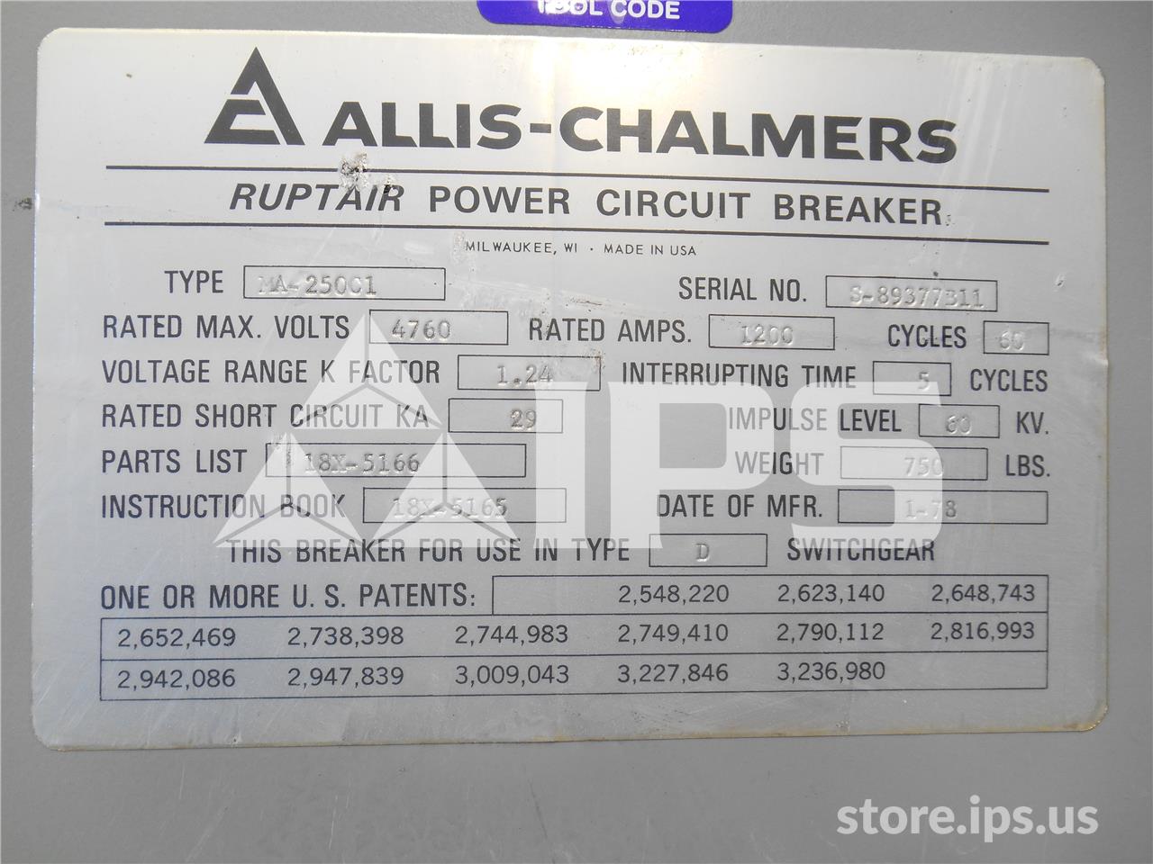1200 Amps AC Ruptair Ma-250c1 (ma250) 125 Volts DC Control, 515-1 Mech - Image 3
