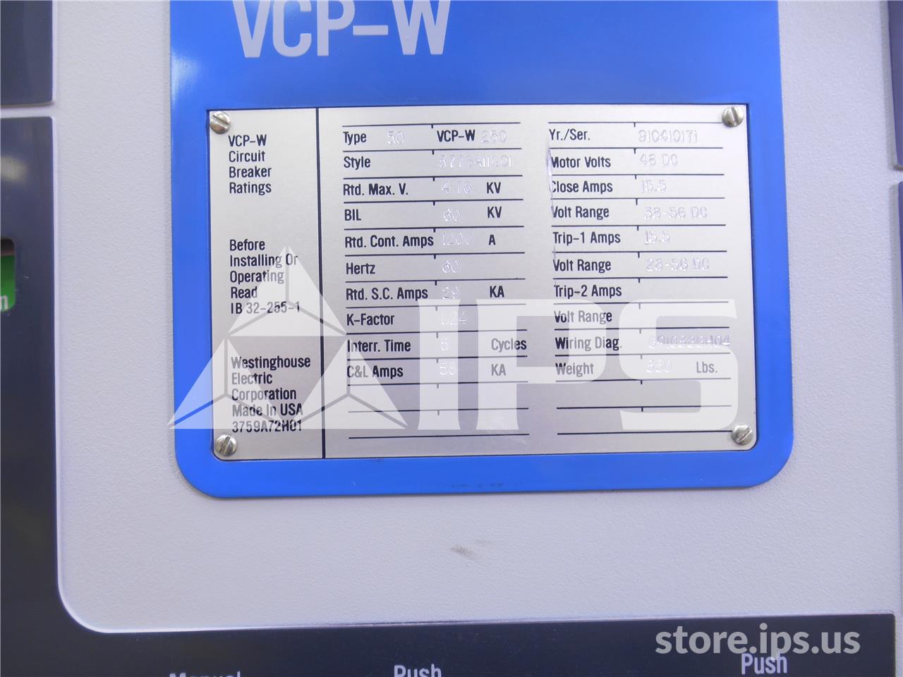 1200 Amps Ch 50vcp-w 250 Eo/do 48 Volts DC Control, 29k Amps Sc, Bottle# Wl34854a - Image 2