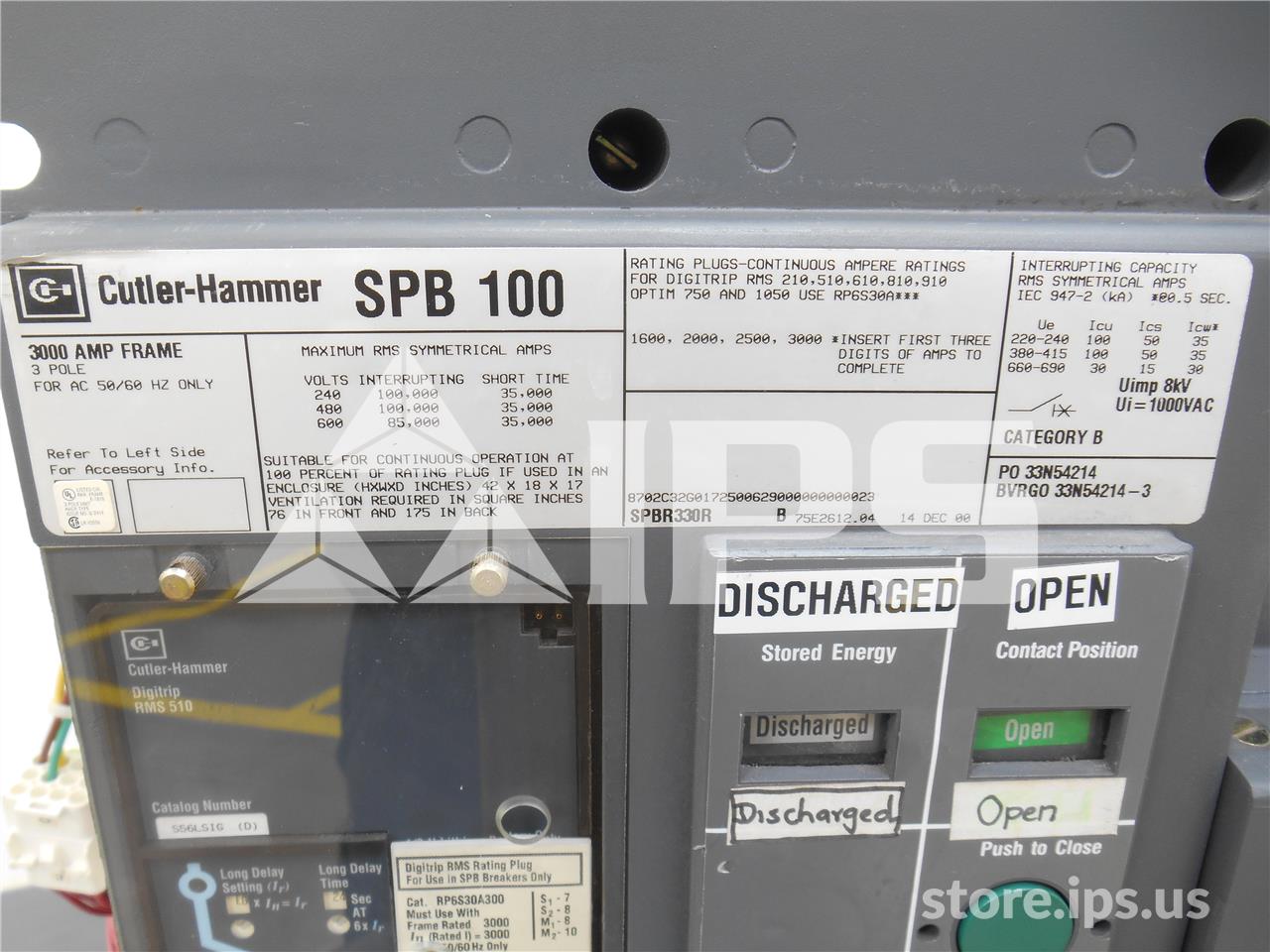 3000 Amps WH Spb-100 Mo/bi (spb100) Digitrip 510 Lsig, 3000 Amps Rp, 3000 Amps Ct - Image 4