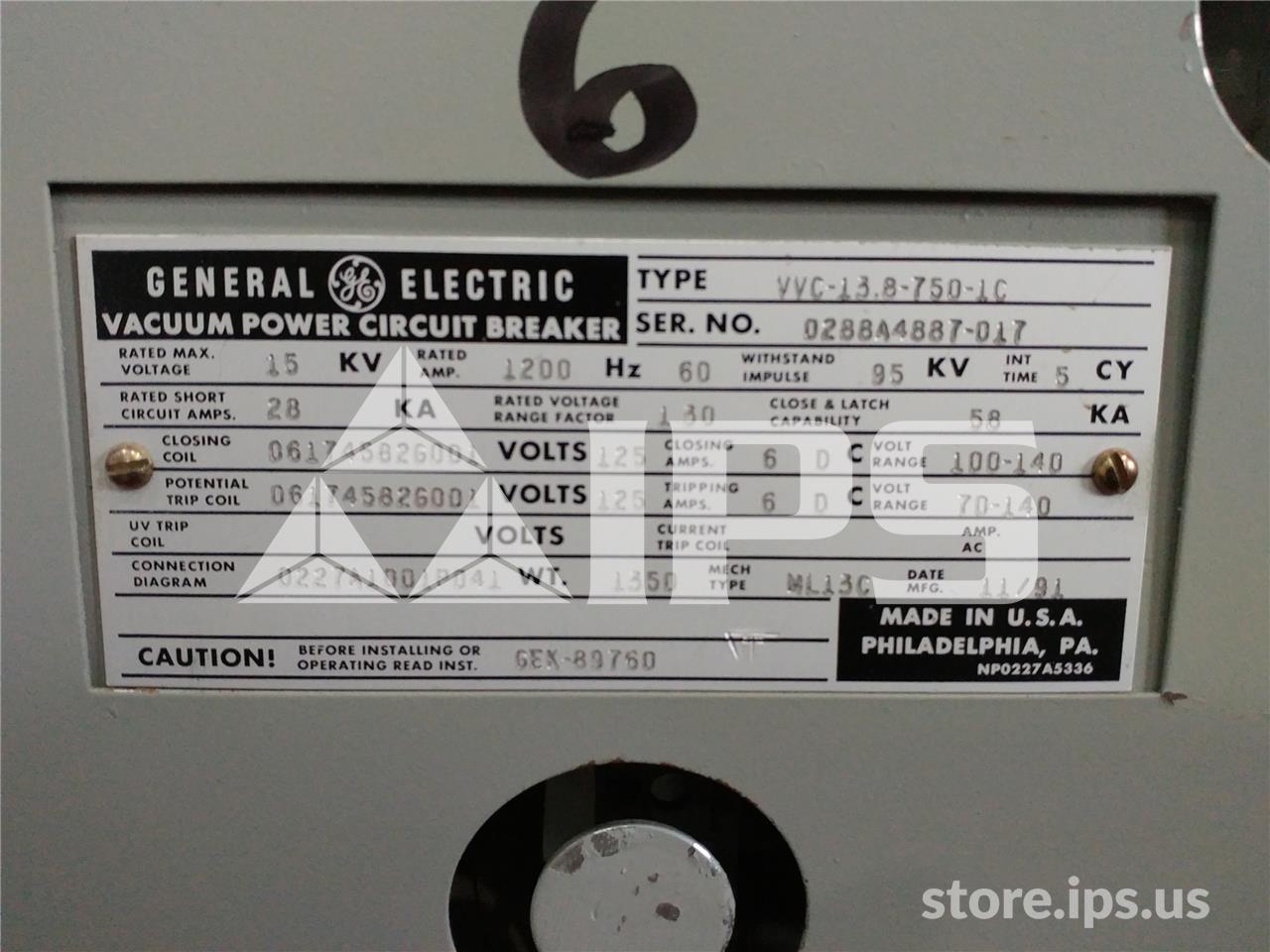 1200 Amps GE Vvc 13.8-750-1c Ml-13c (vvc 13.8-750) 125 Volts DC Control, 28k Amps Sc, Bottle# 186l0739p41 - Image 4