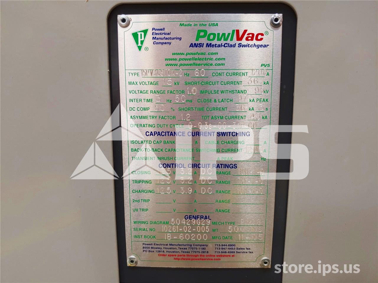 1200 Amps Pwl 15pv36stdx Pvs8 750mva/36k Amps Unused Surplus (15pv36) 125 Volts DC Control - Image 5