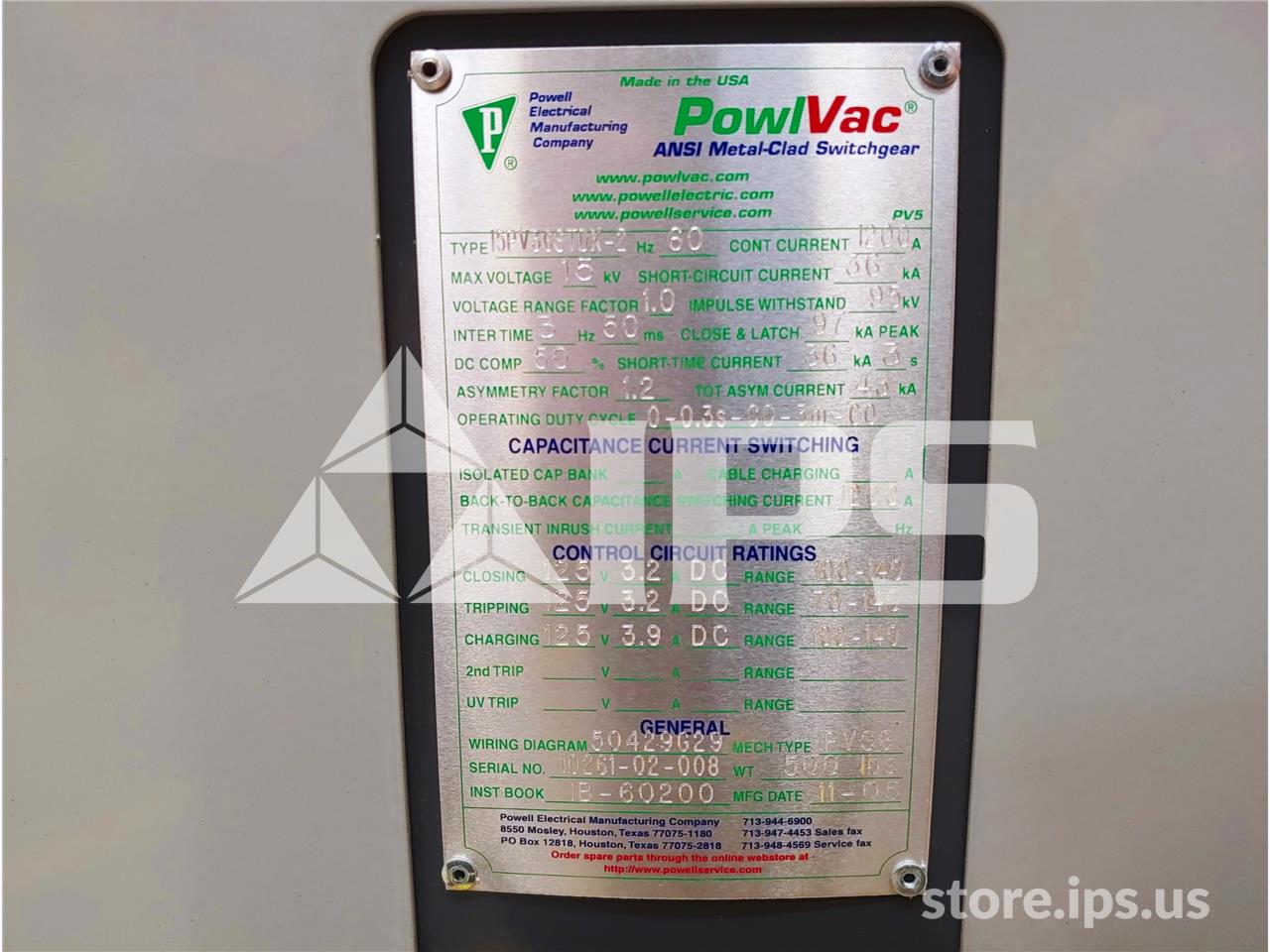 1200 Amps Pwl 15pv36stdx Pvs8 750mva/36k Amps Unused Surplus (15pv36) 125 Volts DC Control - Image 5