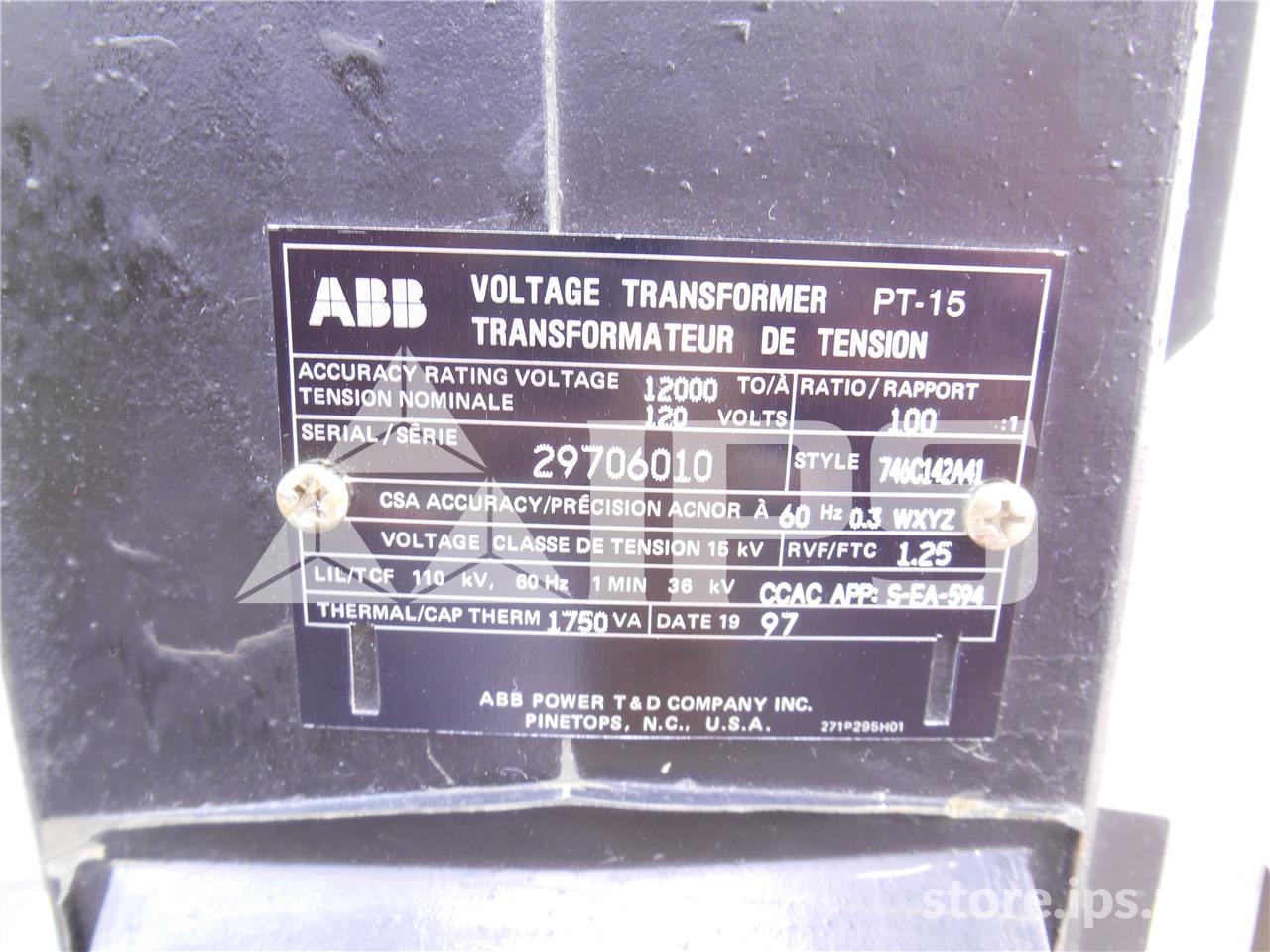 ABB 100:1 Pt-15 Potential Transformer 15kv, 110 KV Bil, 12000:120, Single Fuse - Image 3