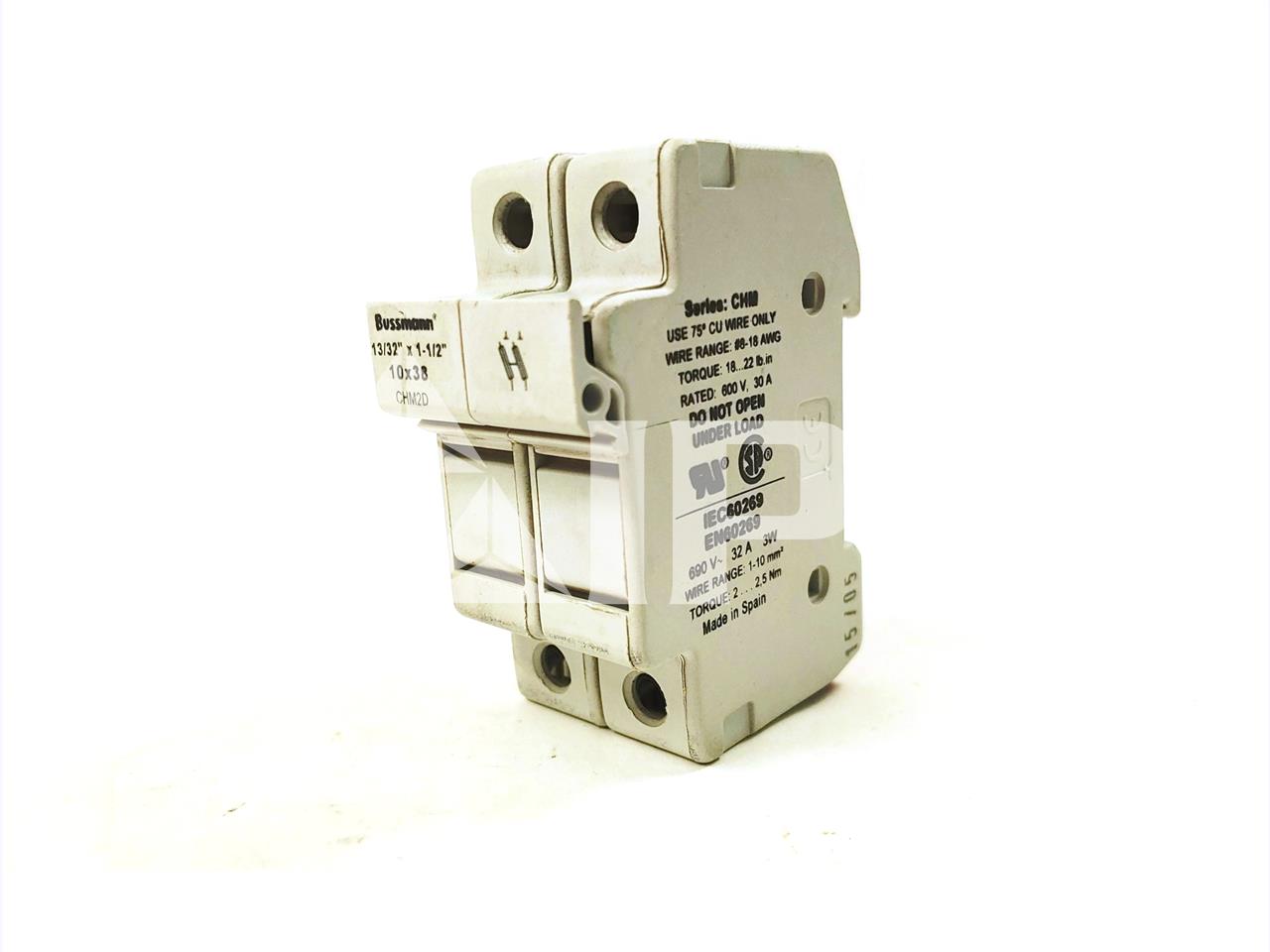 Bussman Chm 30 Amps Midget Fuse Holder Unused Surplus 2 Pole, 600v, Din Rail Mount - Image 1