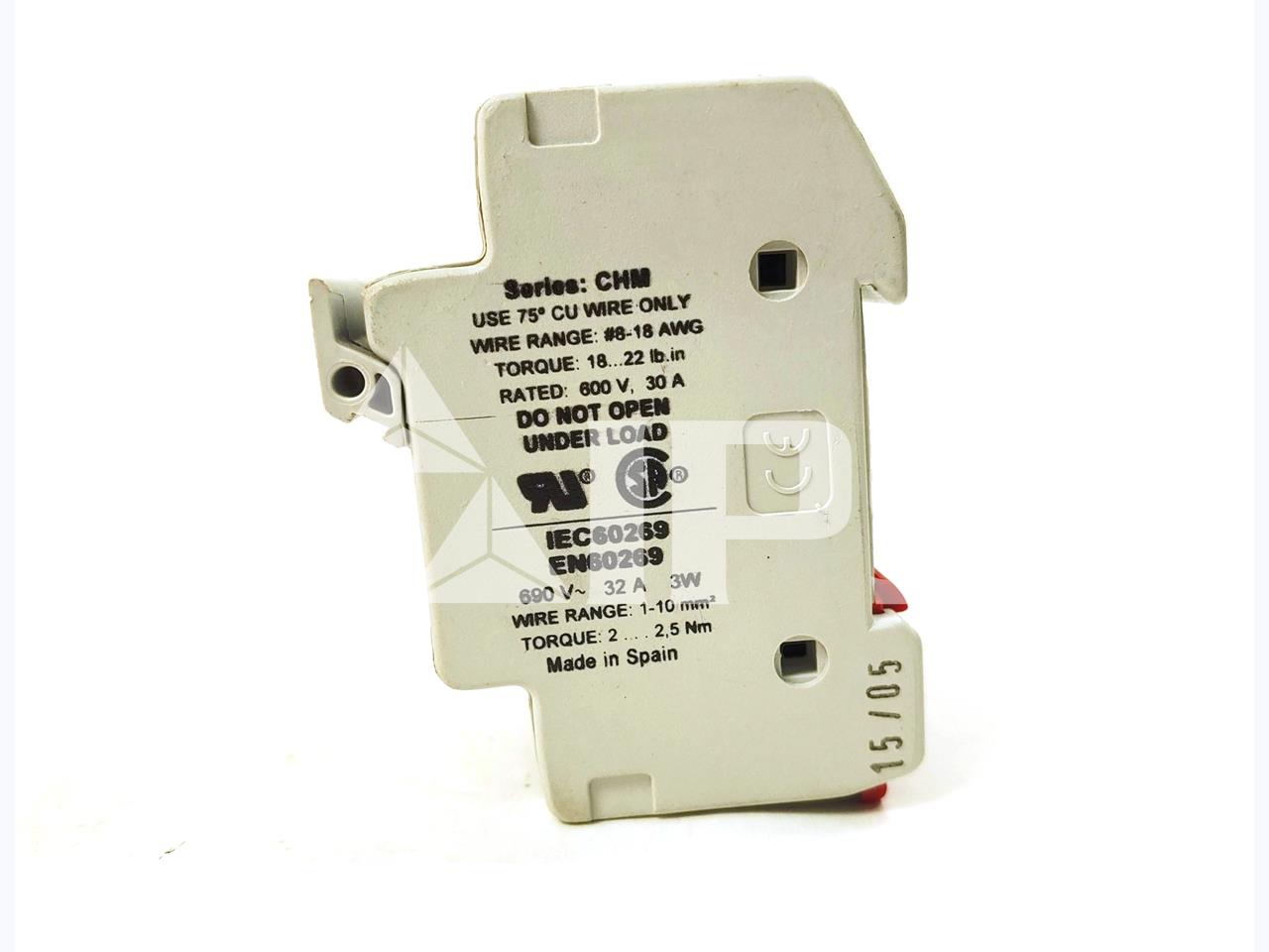 Bussman Chm 30 Amps Midget Fuse Holder Unused Surplus 2 Pole, 600v, Din Rail Mount - Image 3