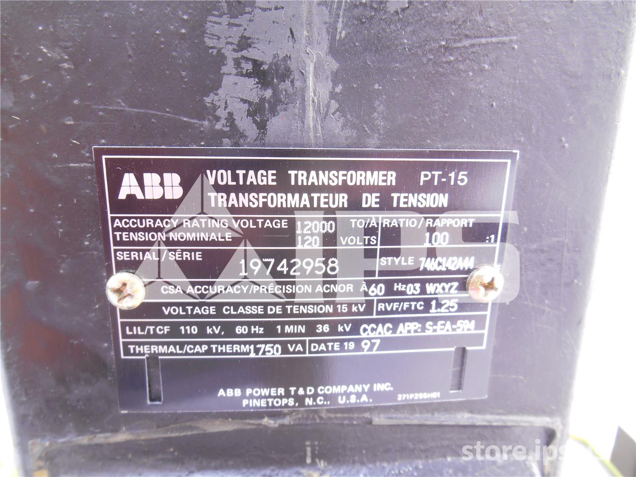 ABB 100:1 Pt-15 Potential Transformer 15kv, 110 KV Bil, 12000:120, Double Fuse - Image 3
