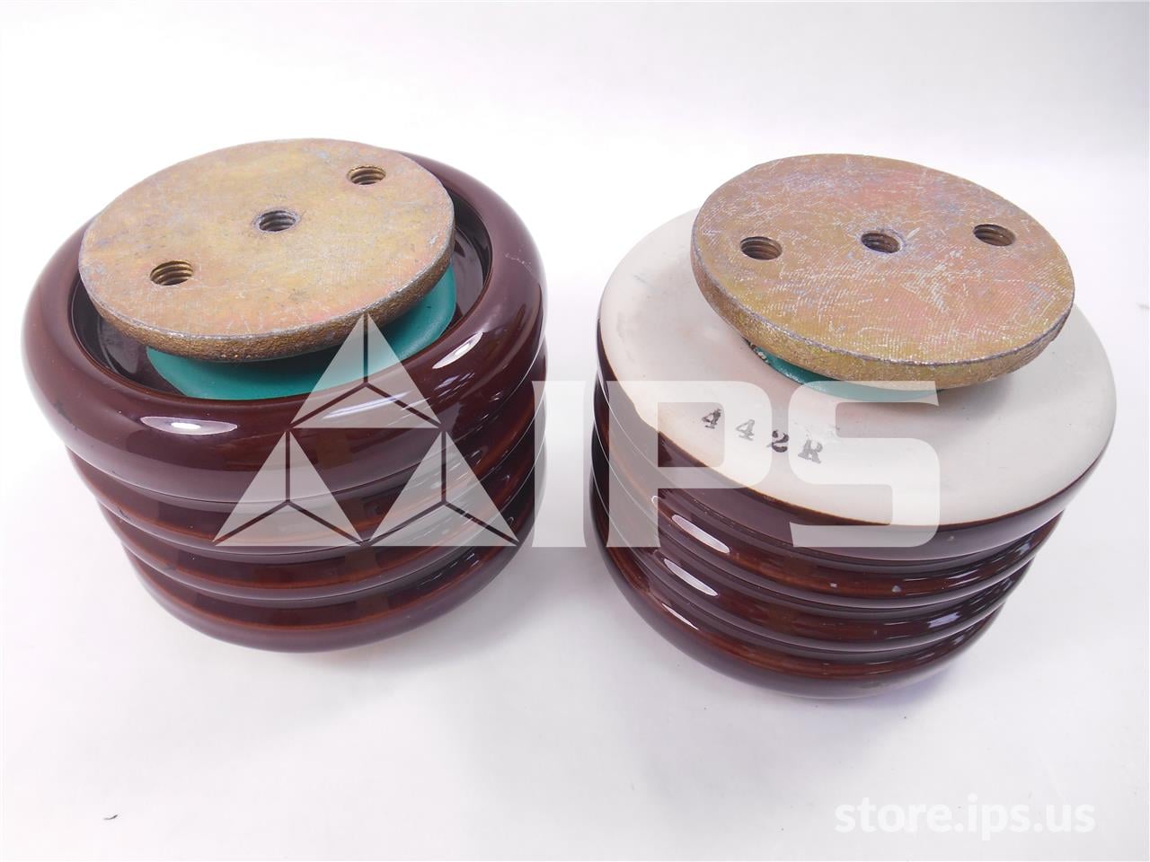 GE Porcelin Stand Off Insulator 4.125 Inch 5 KV 3/8-16 3x3 Hole Pattern - Image 1