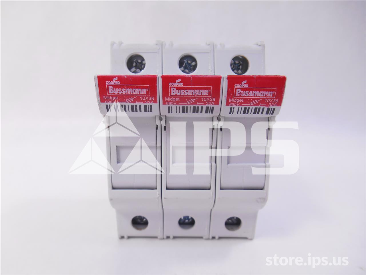 Bussman Chm 30 Amps Midget Fuse Holder 3 Pole, 600v, Din Rail Mount - Image 1