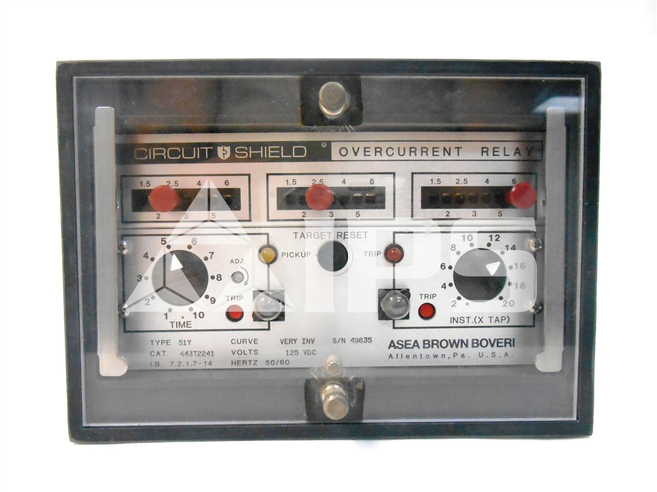 ABB 51y Circuit Shield Over Current Relay 125vdc, 1.5-6 Amps Toc, 2-20 Amps Ioc, Very Inverse - Image 1