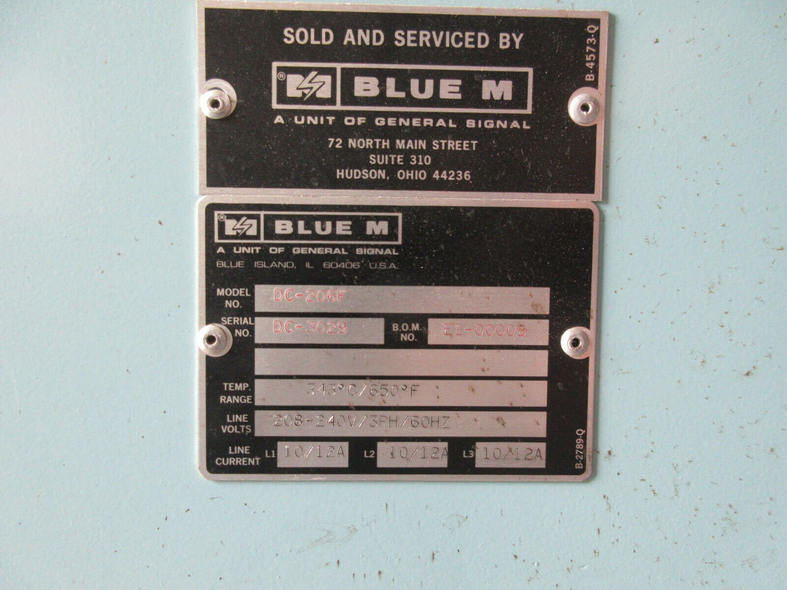 20" width x 18" D x 20" H Blue M #DC-3029, 650&deg;F, 208-240 VAC, 10-12 Amps., 3-phase - Image 6