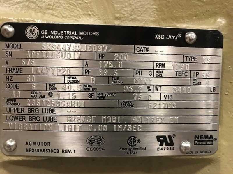200 HP 1800 RPM General Electric, Frame L447TP20, TEFC, VHS, vertical hollow shaft, new, 575 Volts - Image 1