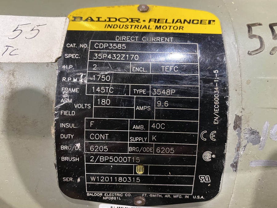 2 HP 1750 RPM Baldor, Frame 145TC 180 Volts - Image 2