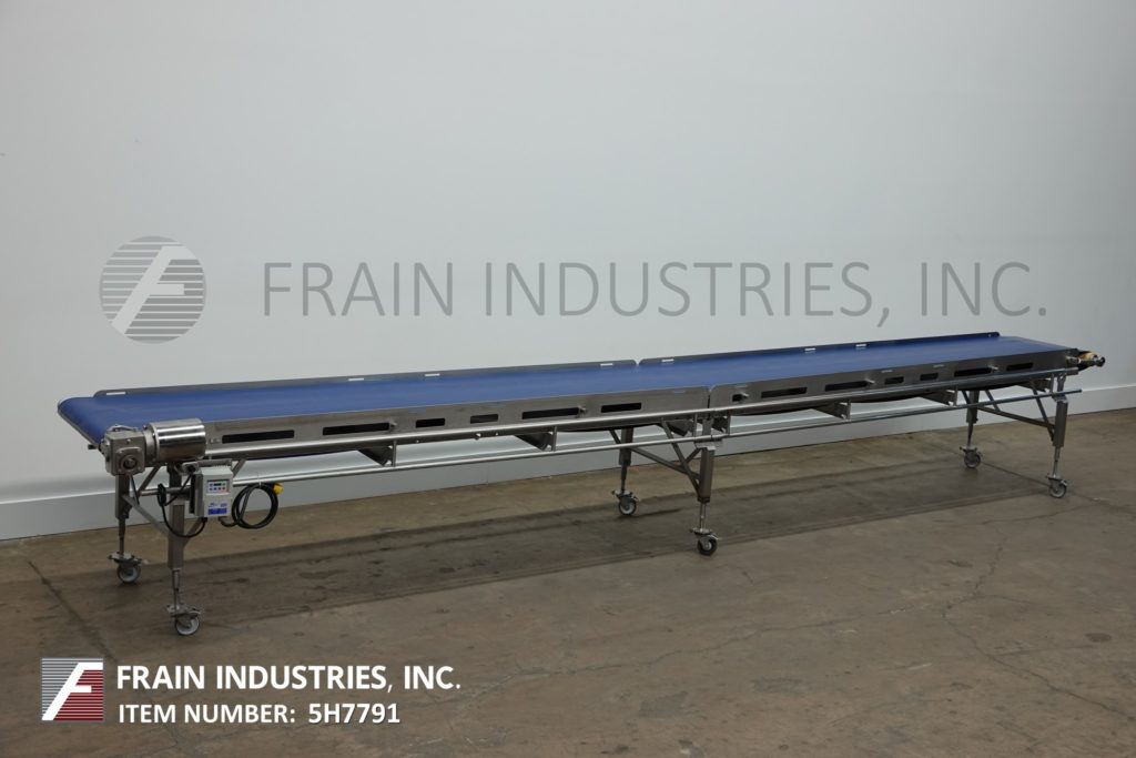 23" wide x 20.6' long, Dorner, Stainless Steel belt conveyor, food grade belt, 35" infeed & discharge height - Image 1