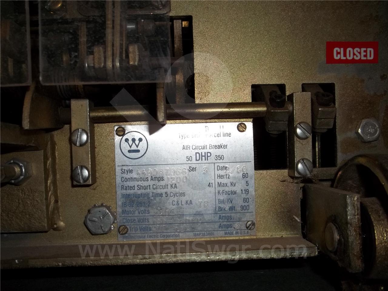 1200 Amps WH 50 Dhp 350 Eo/do (50dhp 350) 125 Volts DC Controls, Cap Trip - Image 5